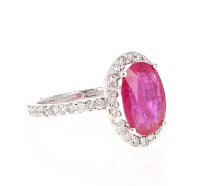 4.87 Ruby Diamond 14 Karat White Gold Engagement GIA Certified Ring