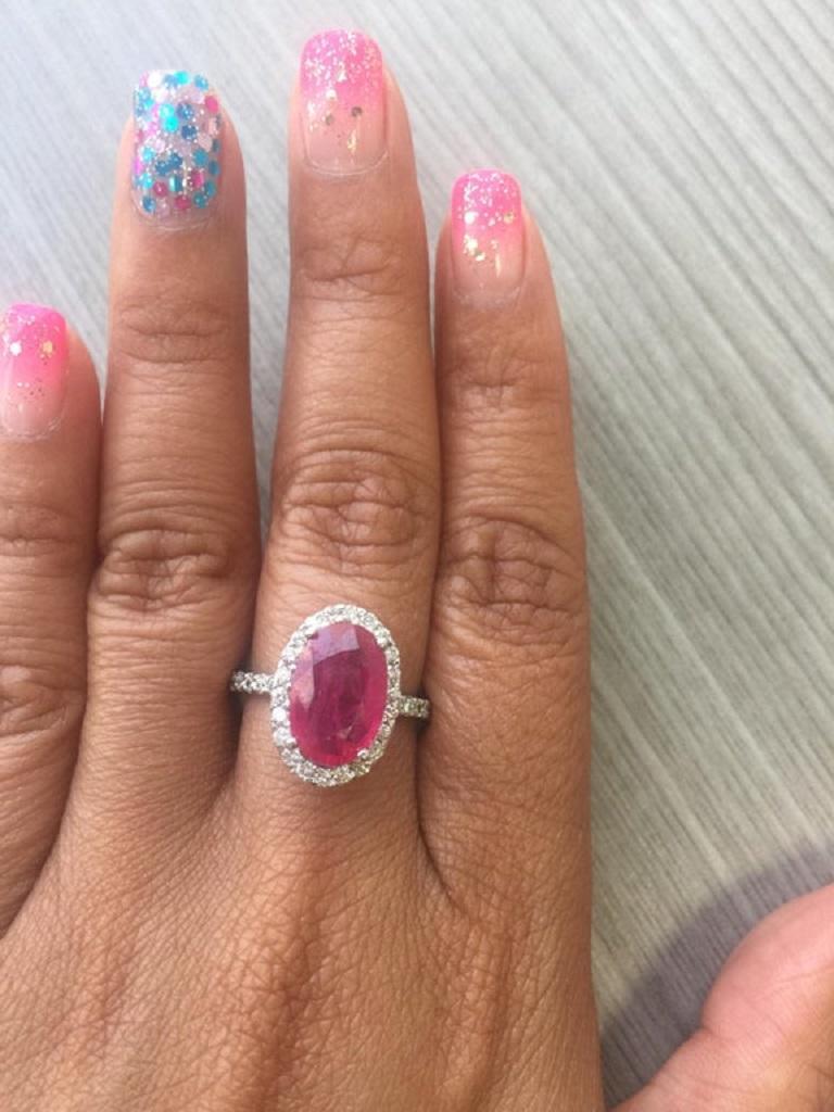 4.87 Ruby Diamond 14 Karat White Gold Engagement GIA Certified Ring