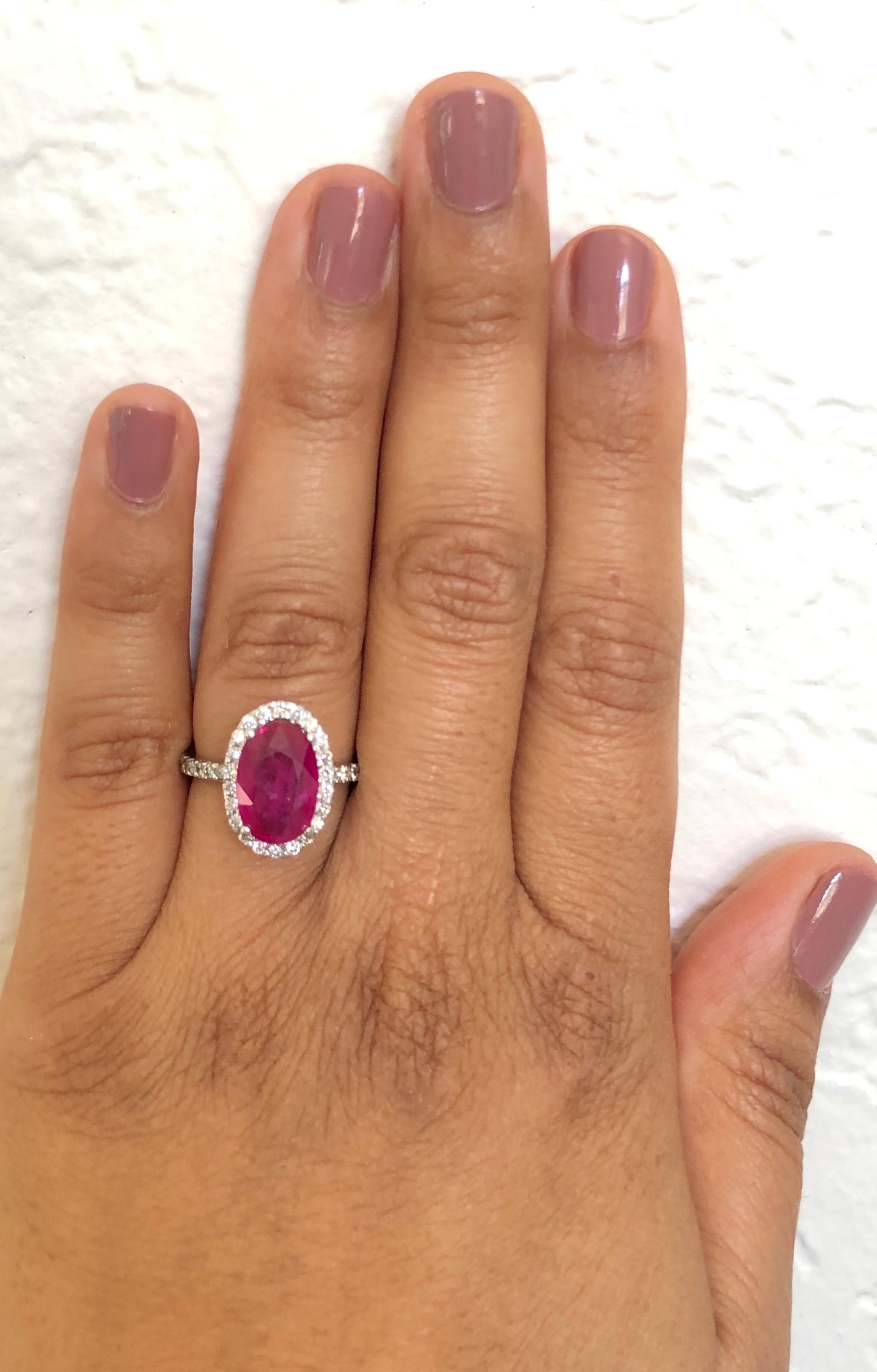4.87 Ruby Diamond 14 Karat White Gold Engagement GIA Certified Ring