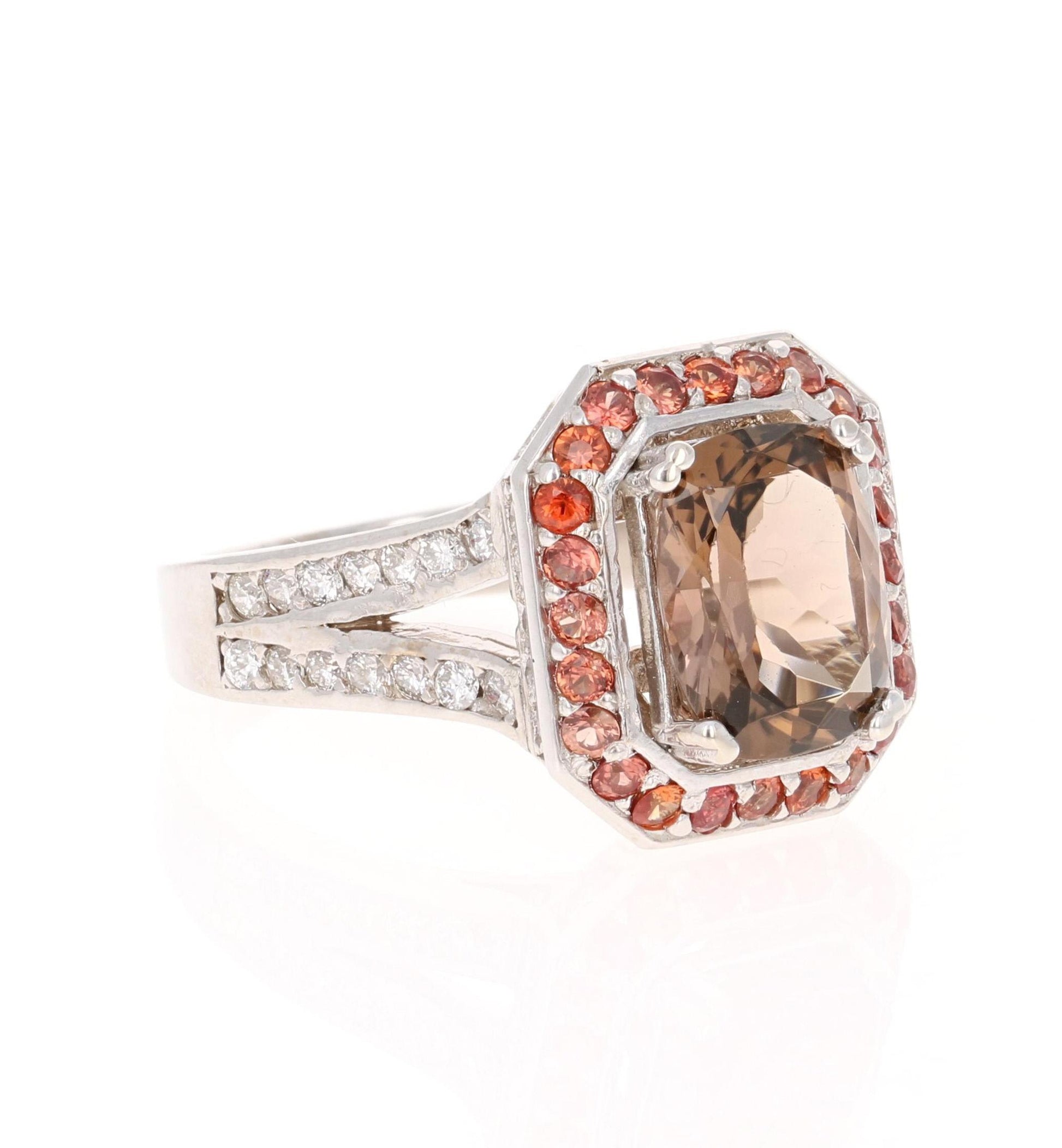 4.88 Carat Tourmaline Diamond Orange Sapphire 14 Karat White Gold Ring