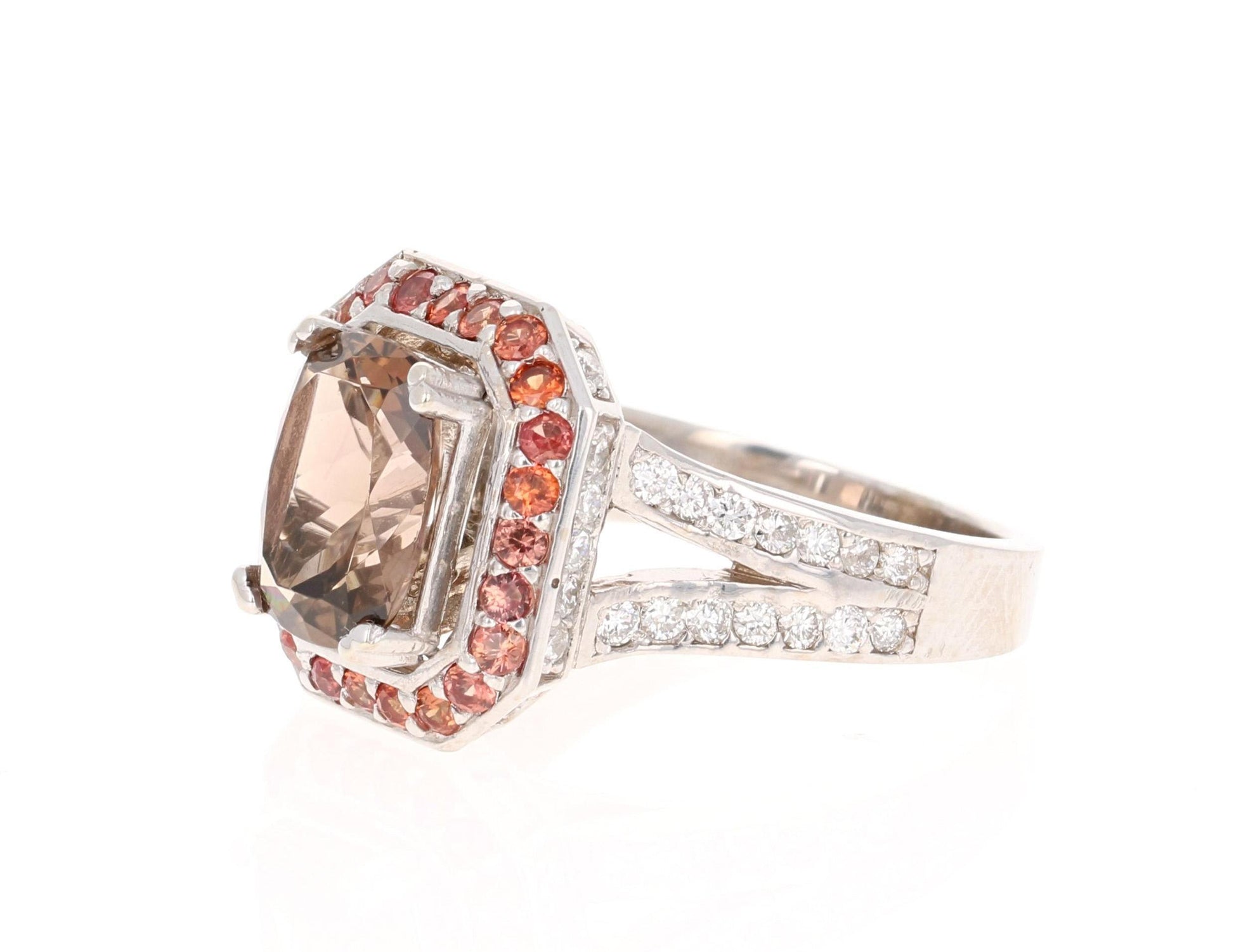 4.88 Carat Tourmaline Diamond Orange Sapphire 14 Karat White Gold Ring