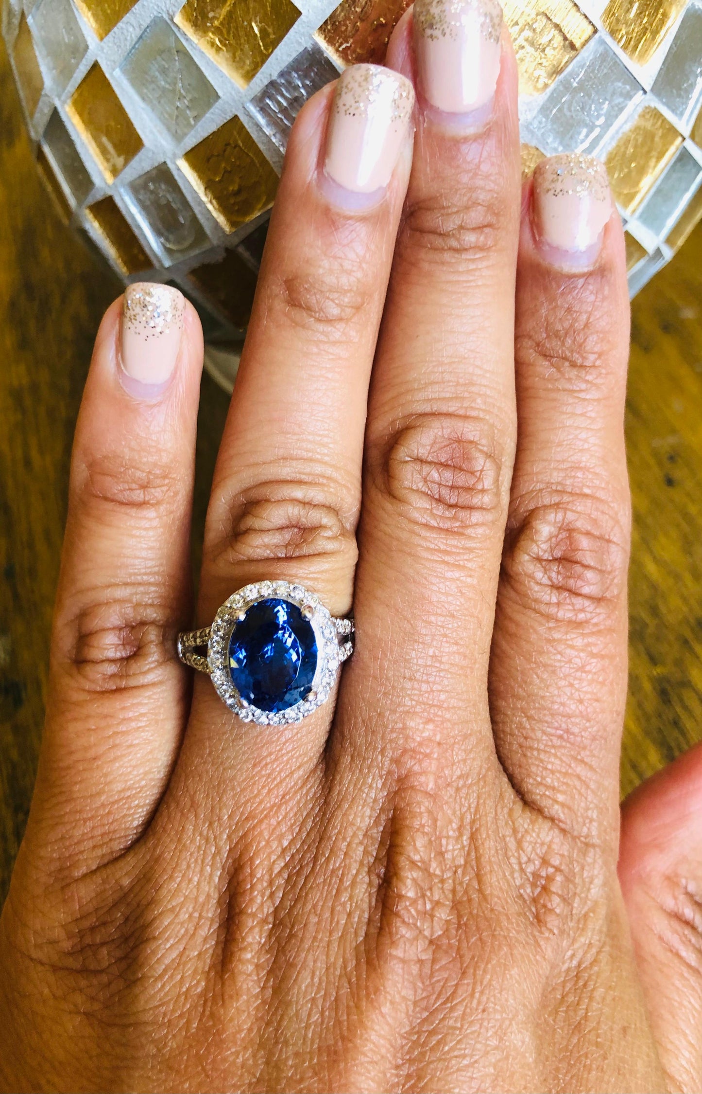 4.89 Carat Tanzanite Diamond 14 Karat White Gold Ring