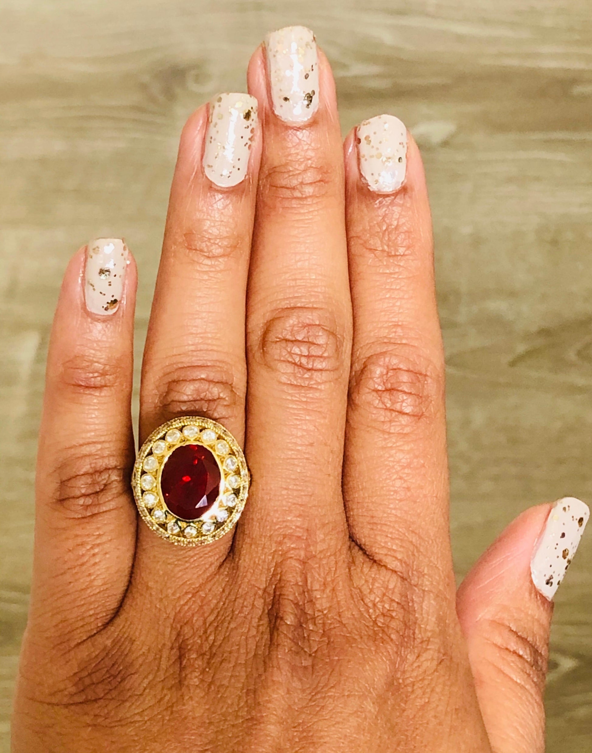 4.90 Carat Mexican Fire Opal Diamond 18 Karat Yellow Gold Cocktail Ring