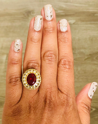4.90 Carat Mexican Fire Opal Diamond 18 Karat Yellow Gold Cocktail Ring