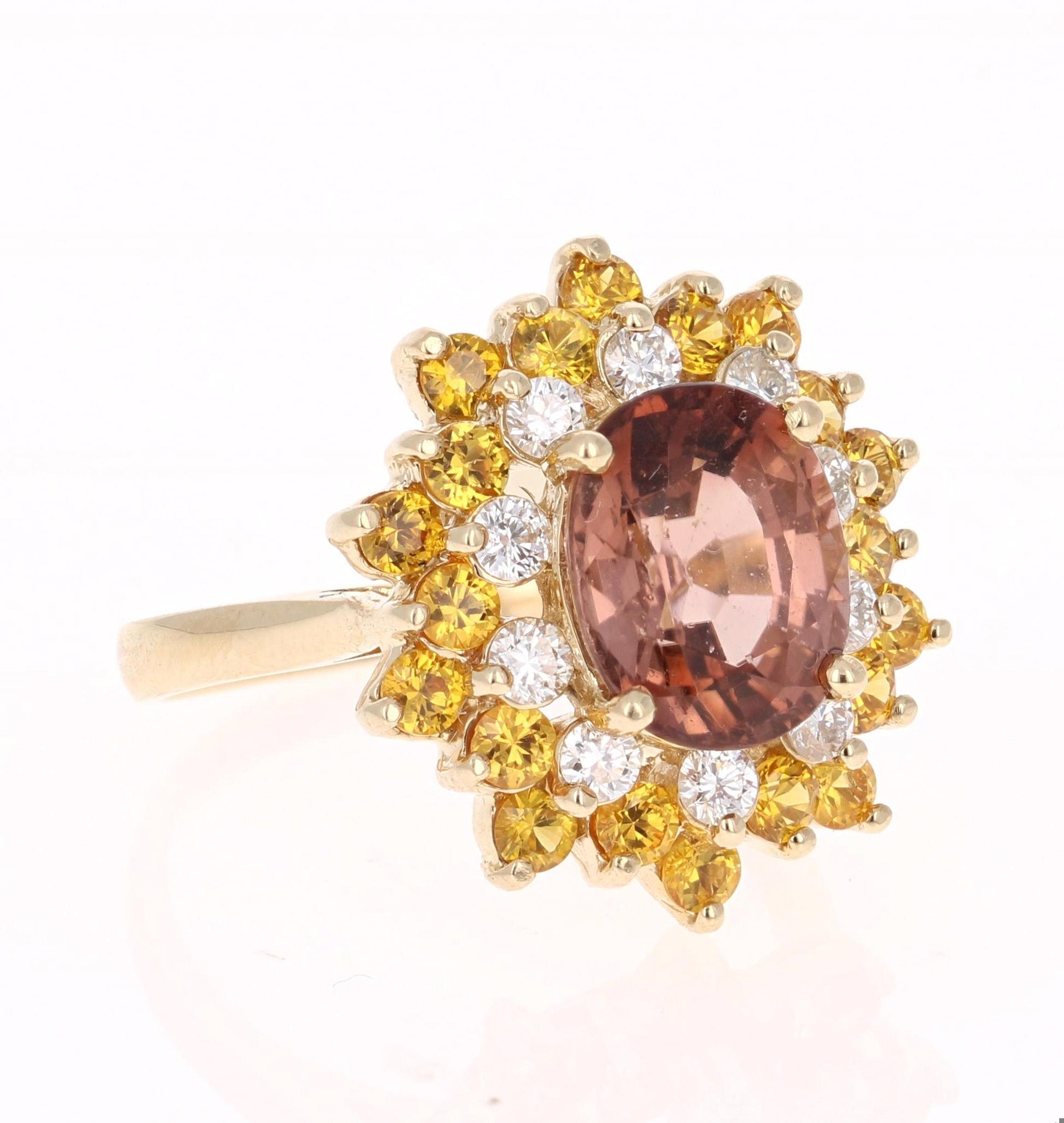 4.91 Carat Tourmaline Diamond 14 Karat Yellow Gold Ring