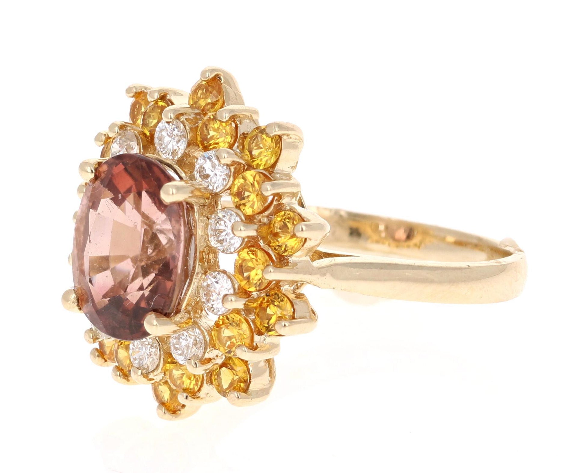 4.91 Carat Tourmaline Diamond 14 Karat Yellow Gold Ring