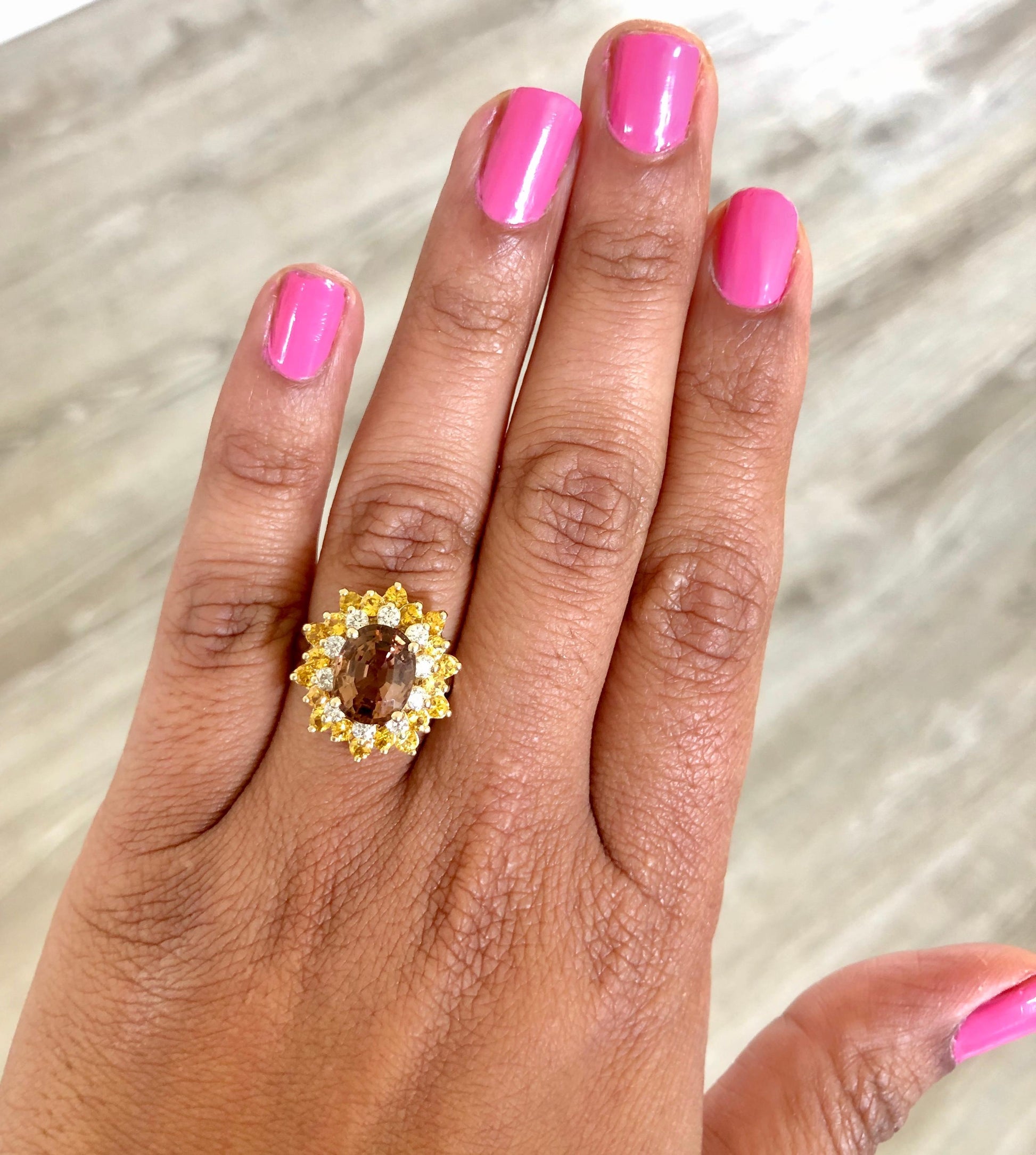 4.91 Carat Tourmaline Diamond 14 Karat Yellow Gold Ring