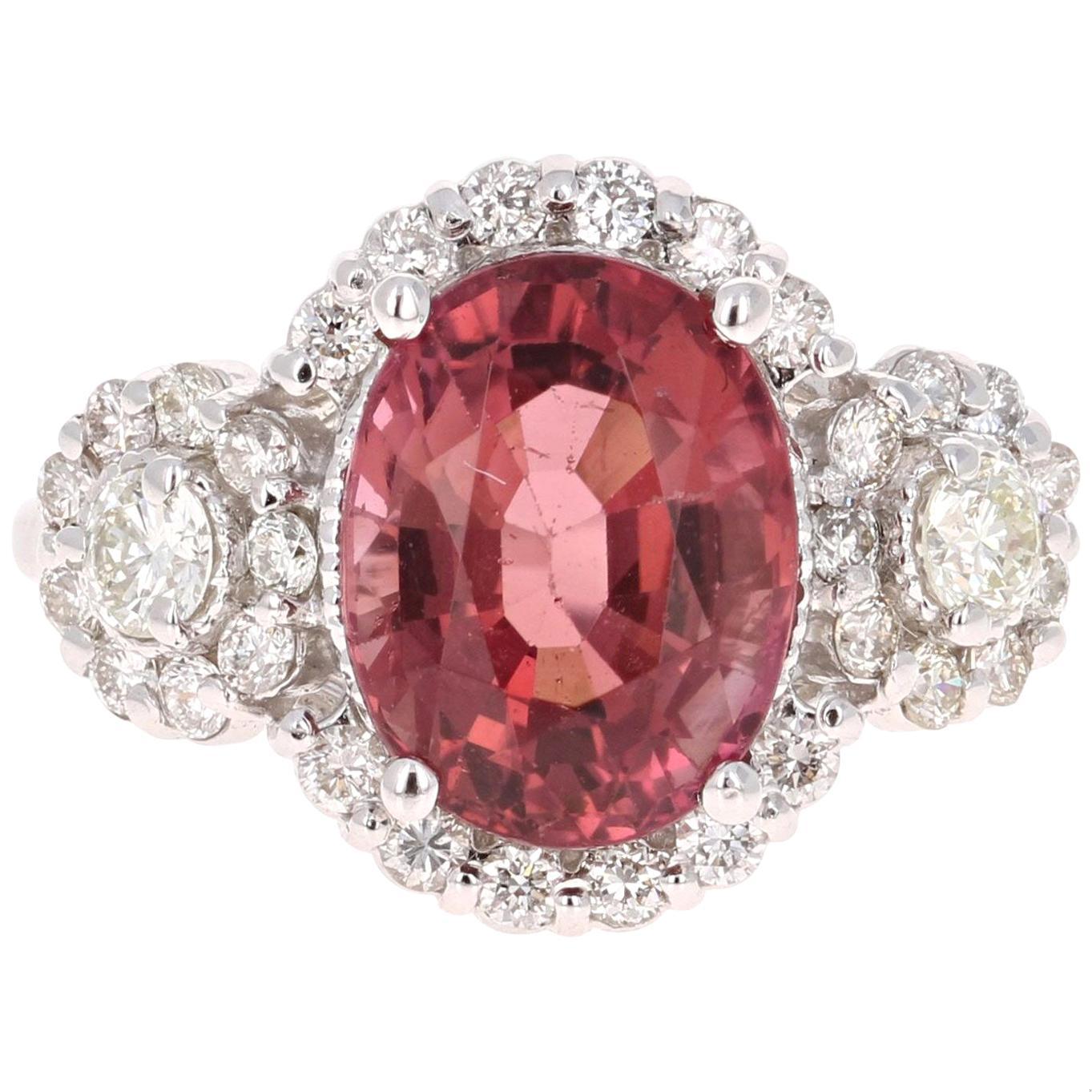 4.97 Carat Pink Tourmaline Diamond 14 Karat White Gold Ring