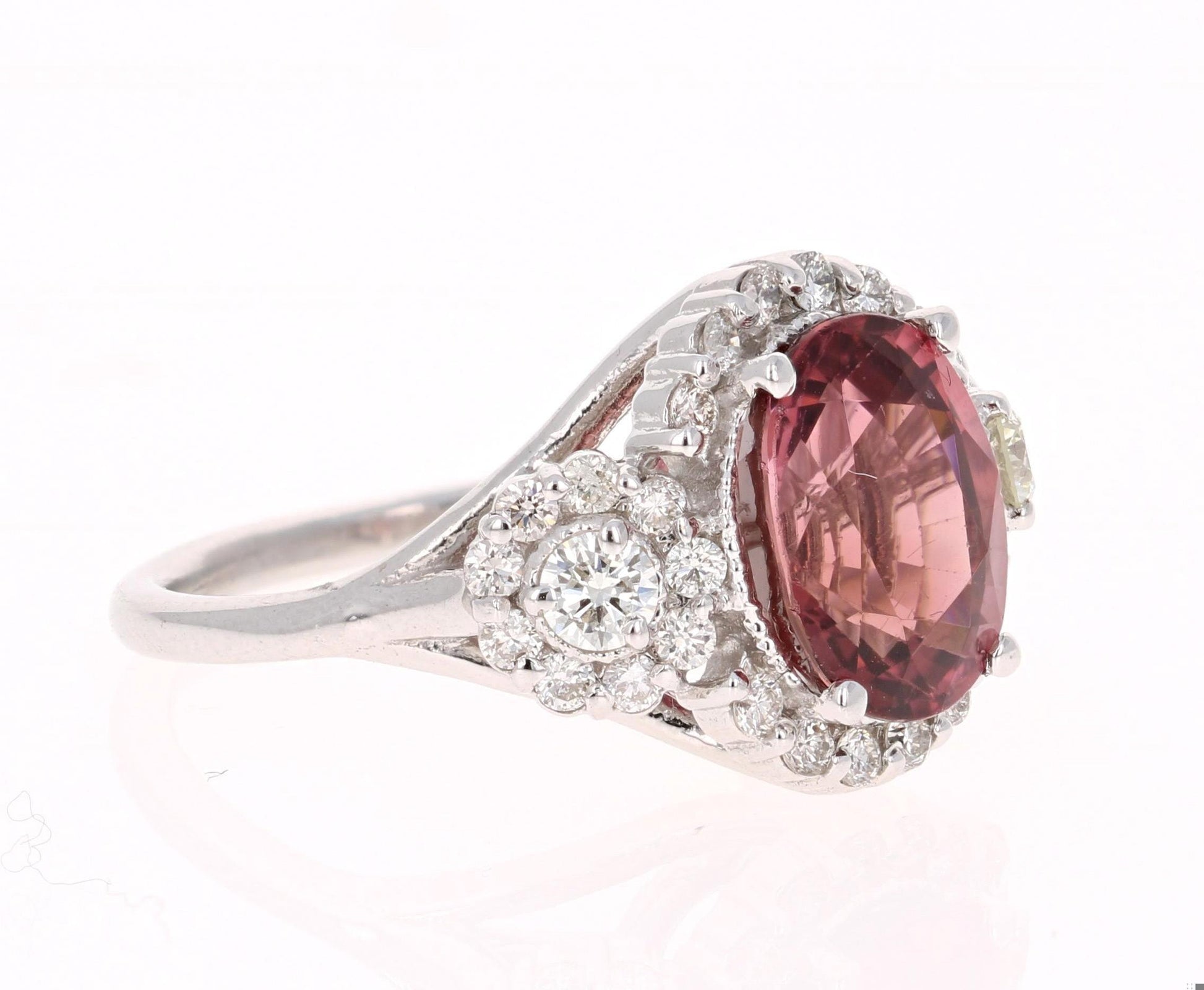 4.97 Carat Pink Tourmaline Diamond 14 Karat White Gold Ring