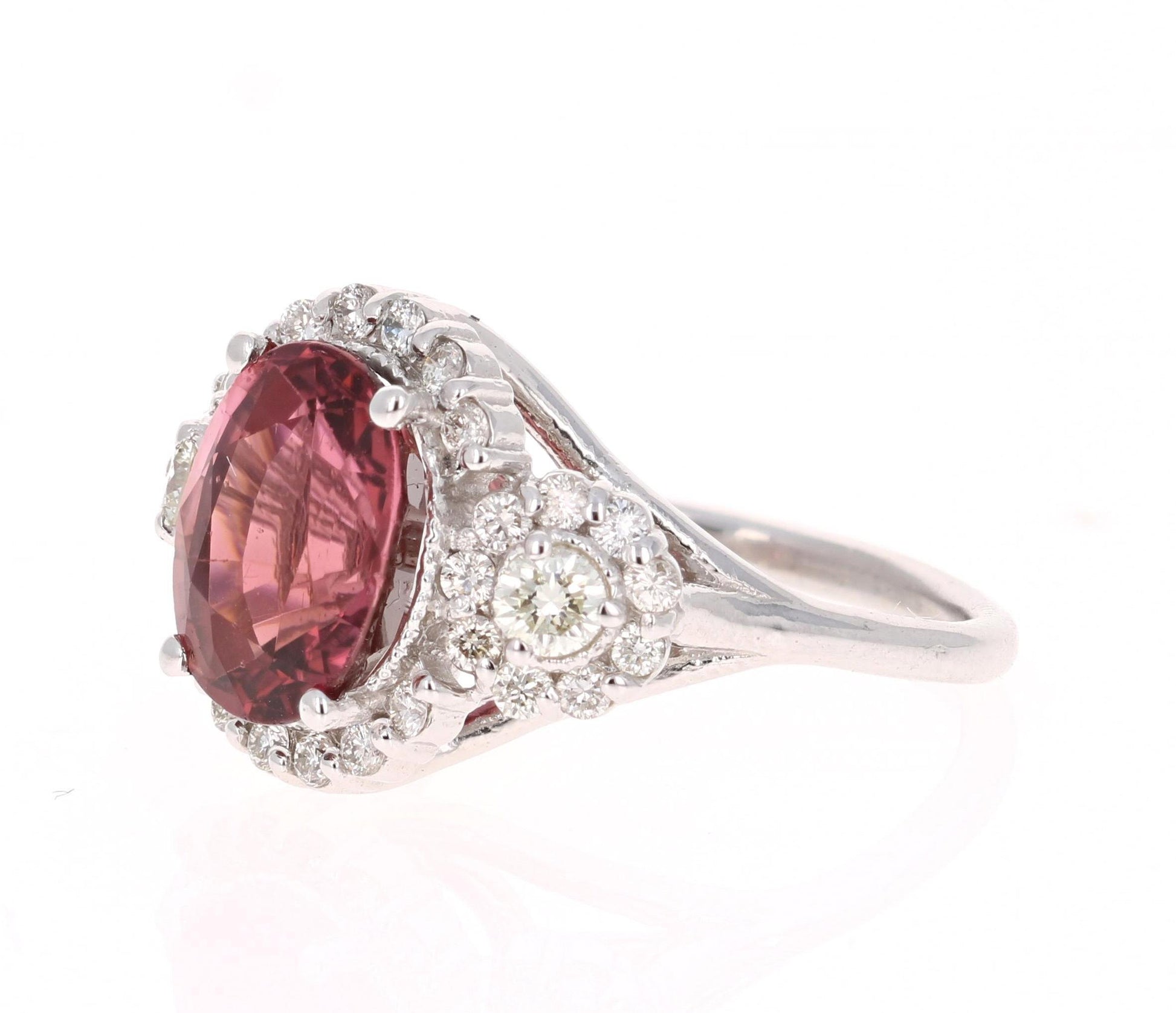4.97 Carat Pink Tourmaline Diamond 14 Karat White Gold Ring