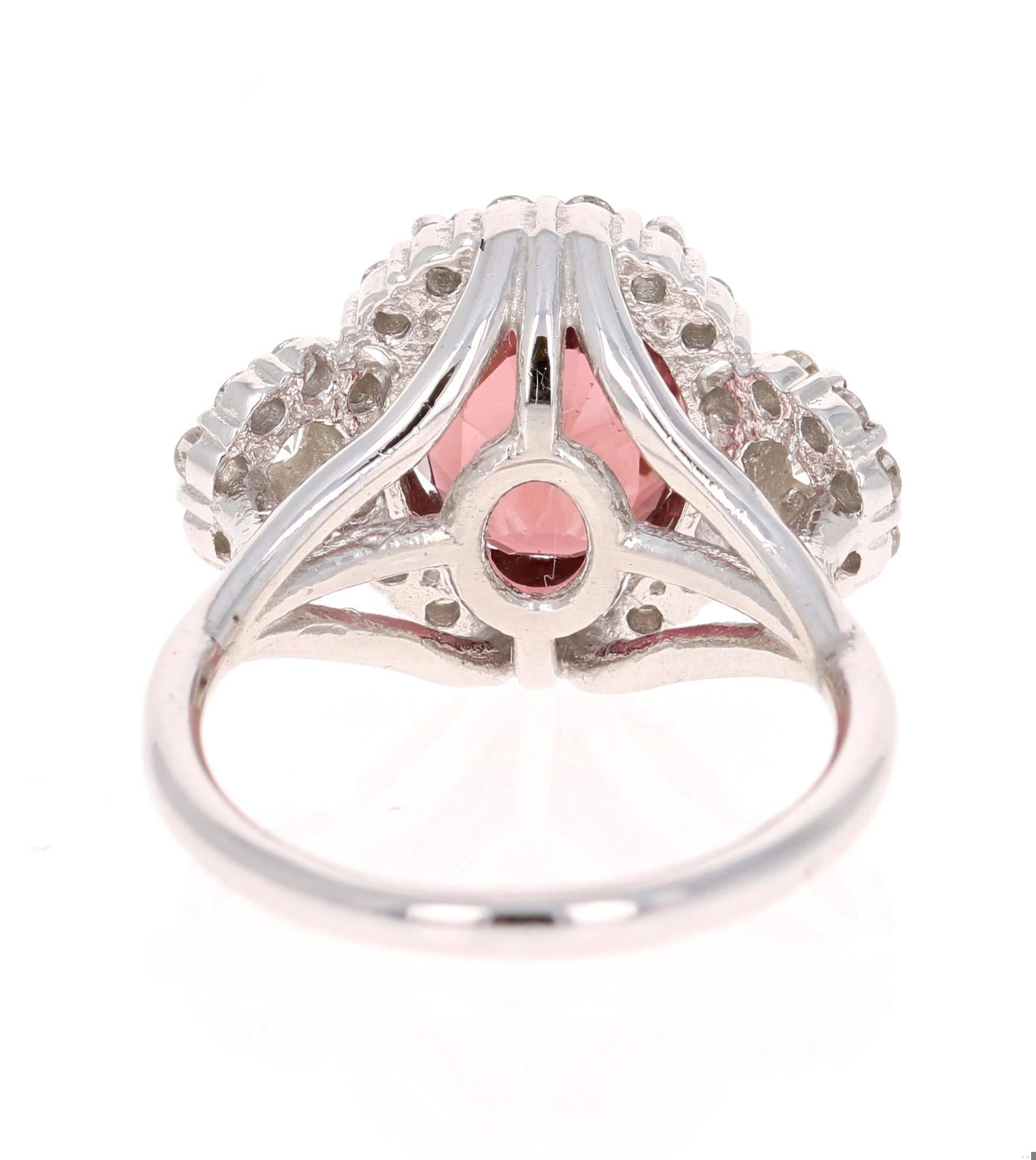 4.97 Carat Pink Tourmaline Diamond 14 Karat White Gold Ring
