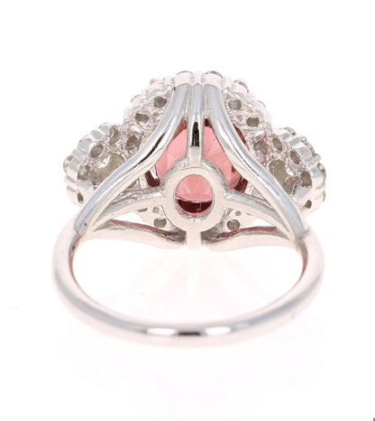 4.97 Carat Pink Tourmaline Diamond 14 Karat White Gold Ring