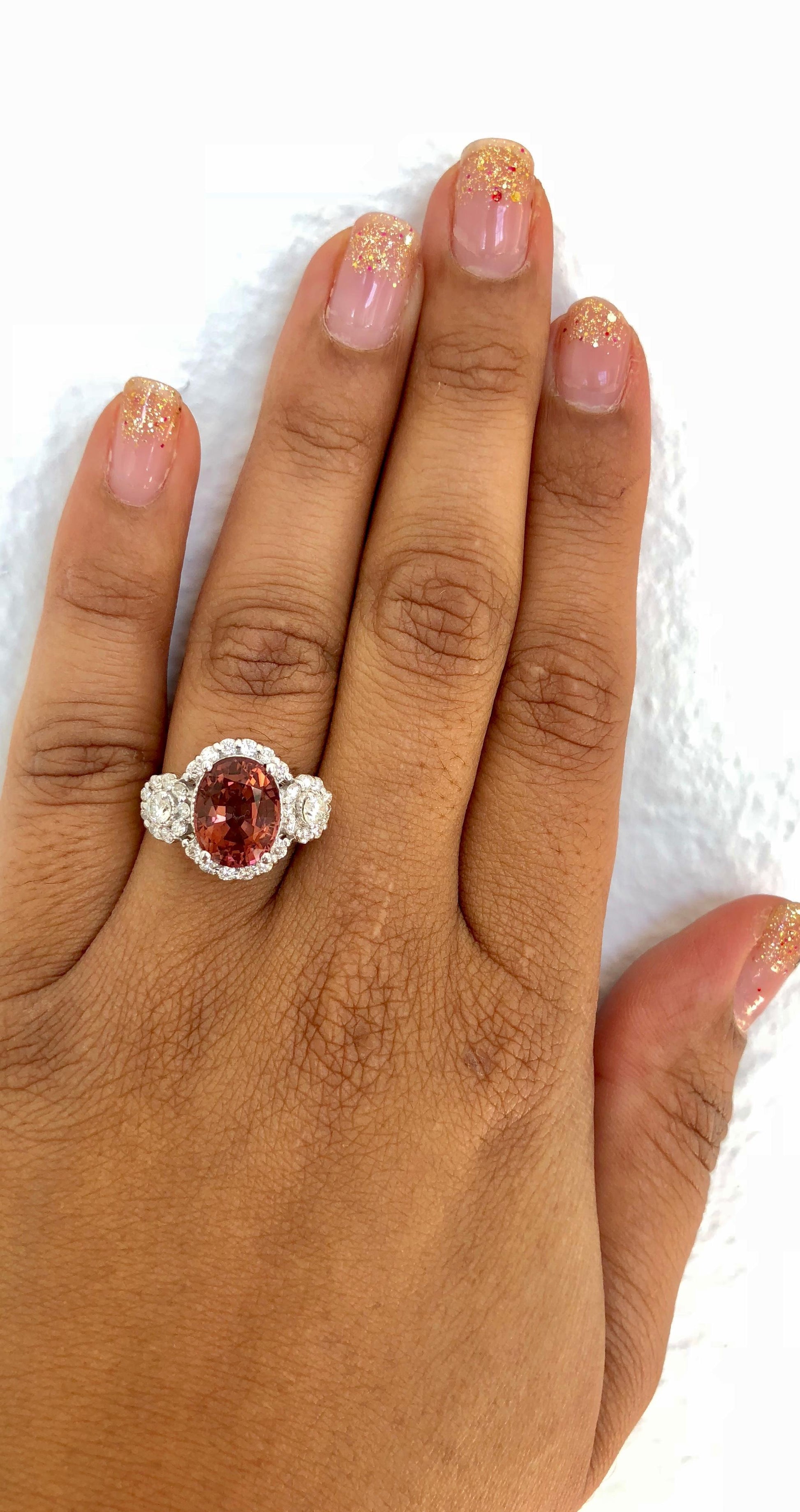 4.97 Carat Pink Tourmaline Diamond 14 Karat White Gold Ring