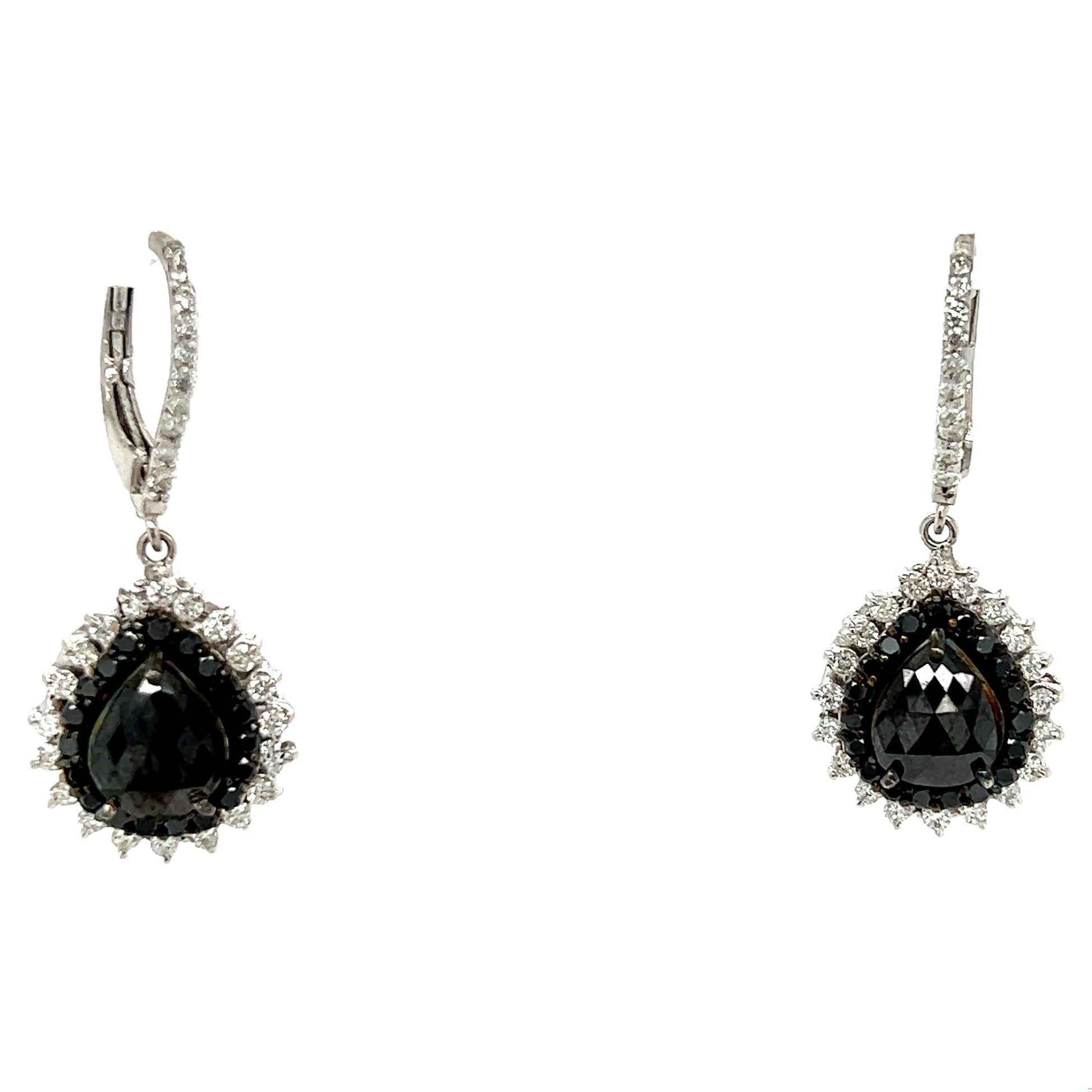 4.99 Carat Black Diamond White Gold Dangle Earrings