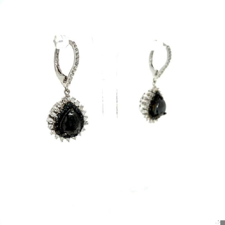 4.99 Carat Black Diamond White Gold Dangle Earrings