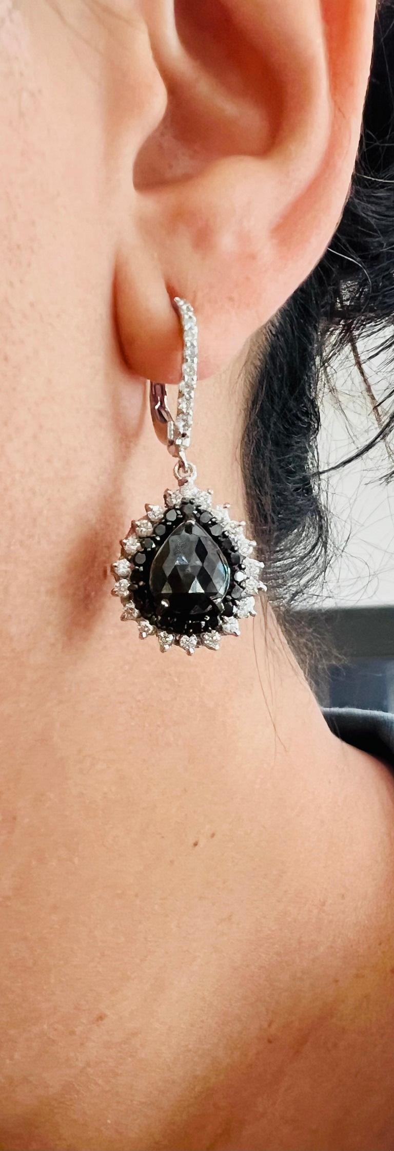 4.99 Carat Black Diamond White Gold Dangle Earrings