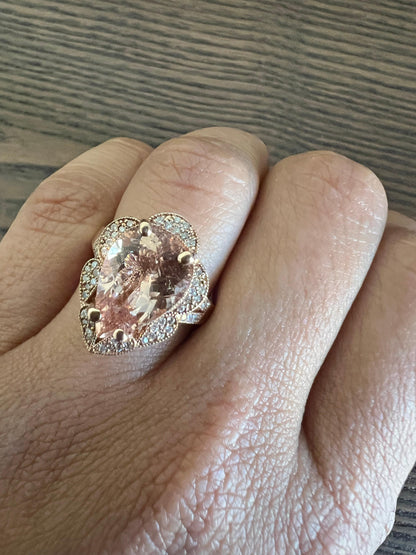 5.01 Carat Morganite Diamond Rose Gold Cocktail Ring