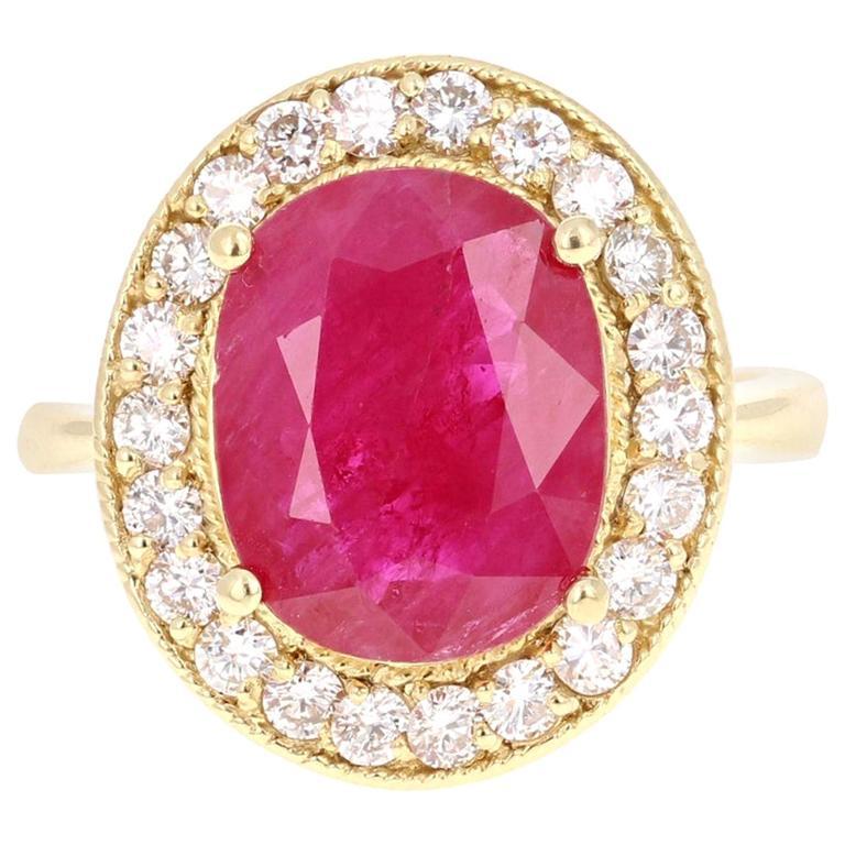 5.01 Carat Ruby Diamond 18 Karat Yellow Gold Cocktail Ring