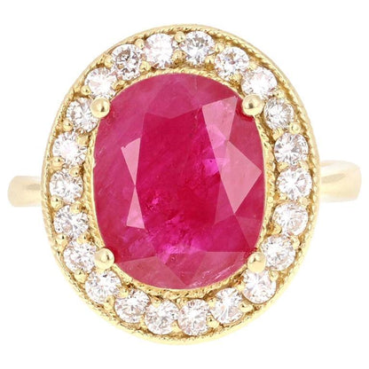 5.01 Carat Ruby Diamond 18 Karat Yellow Gold Cocktail Ring