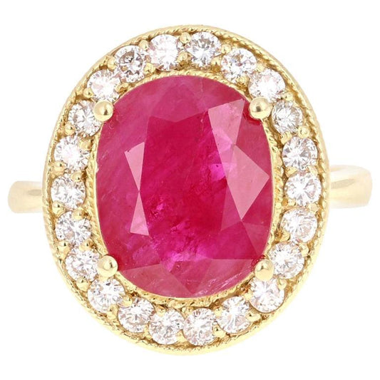 5.01 Carat Ruby Diamond 18 Karat Yellow Gold Cocktail Ring