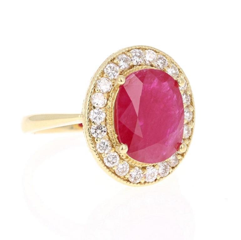 5.01 Carat Ruby Diamond 18 Karat Yellow Gold Cocktail Ring