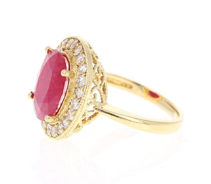5.01 Carat Ruby Diamond 18 Karat Yellow Gold Cocktail Ring