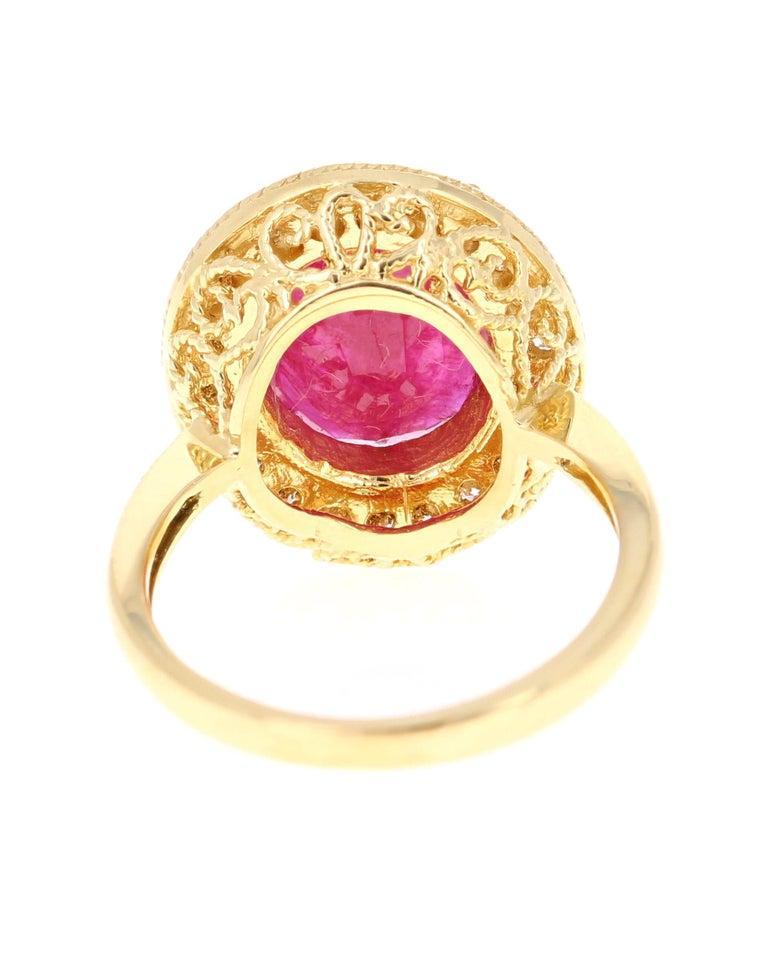 5.01 Carat Ruby Diamond 18 Karat Yellow Gold Cocktail Ring