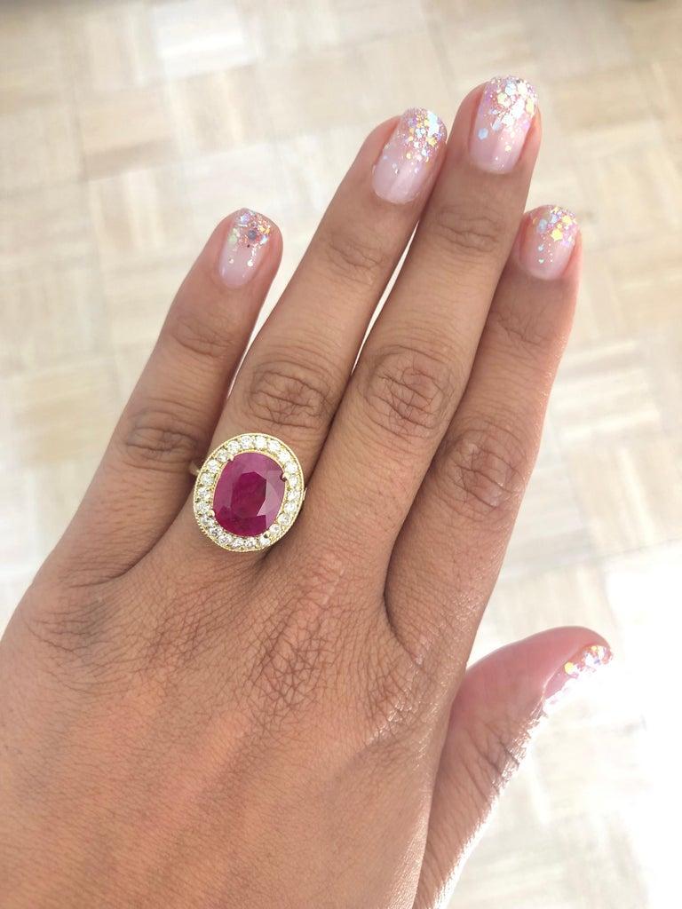 5.01 Carat Ruby Diamond 18 Karat Yellow Gold Cocktail Ring