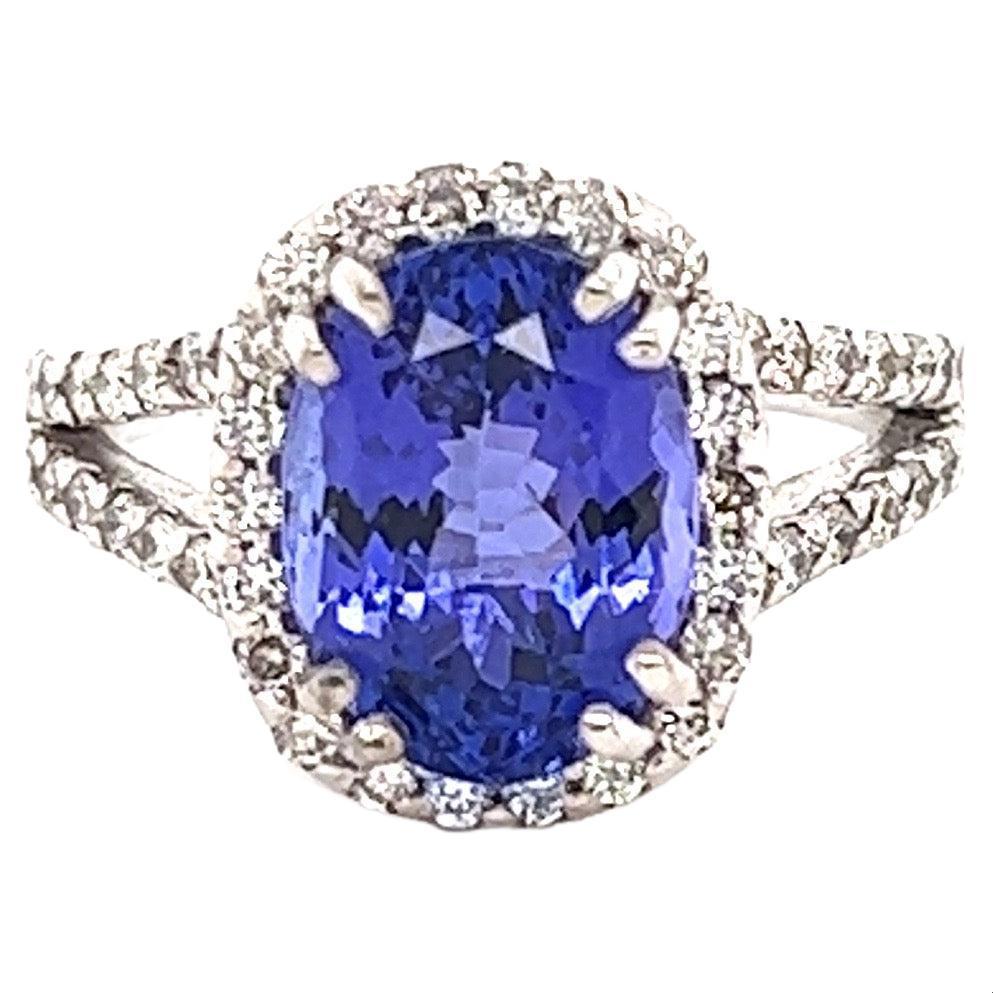 5.08 Carat Tanzanite Diamond 14 Karat White Gold Ring
