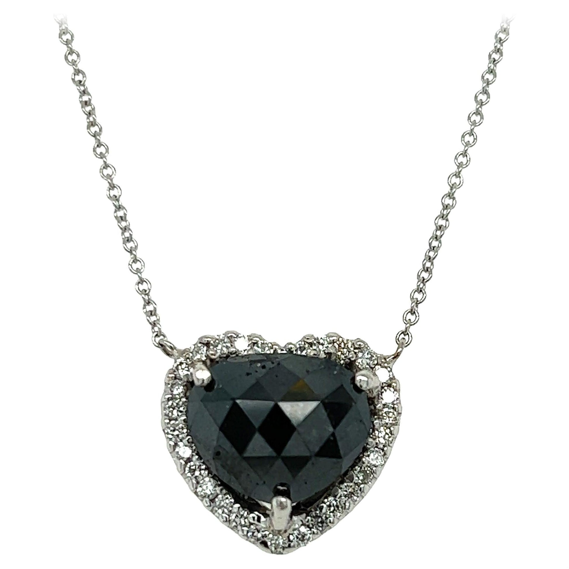 5.11 Carat Black Diamond White Diamond White Gold Chain Necklace