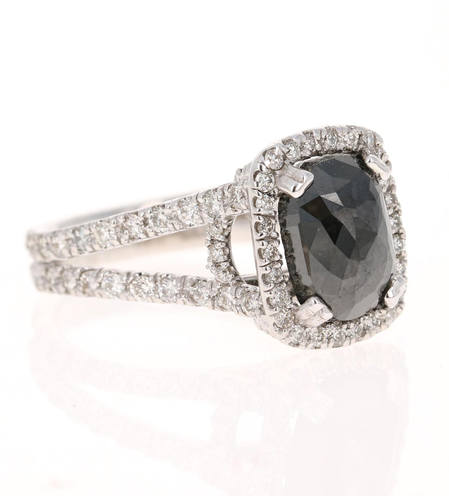 5.19 Carat Black White Diamond White Gold Engagement Ring