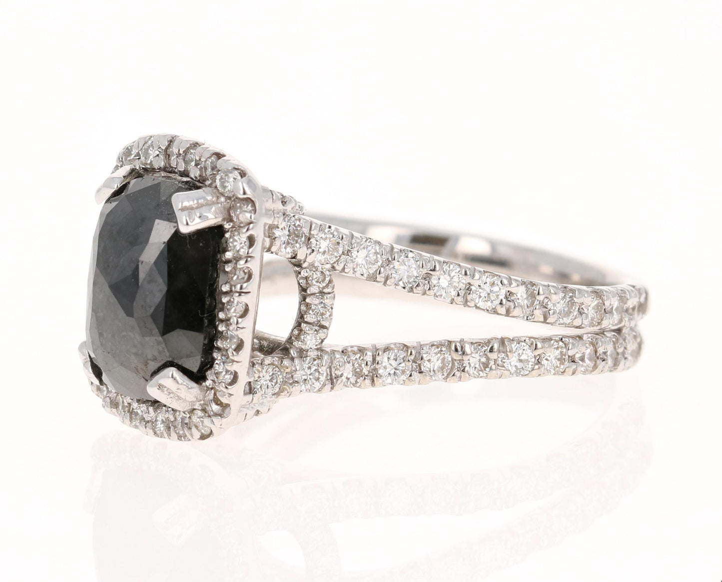 5.19 Carat Black White Diamond White Gold Engagement Ring