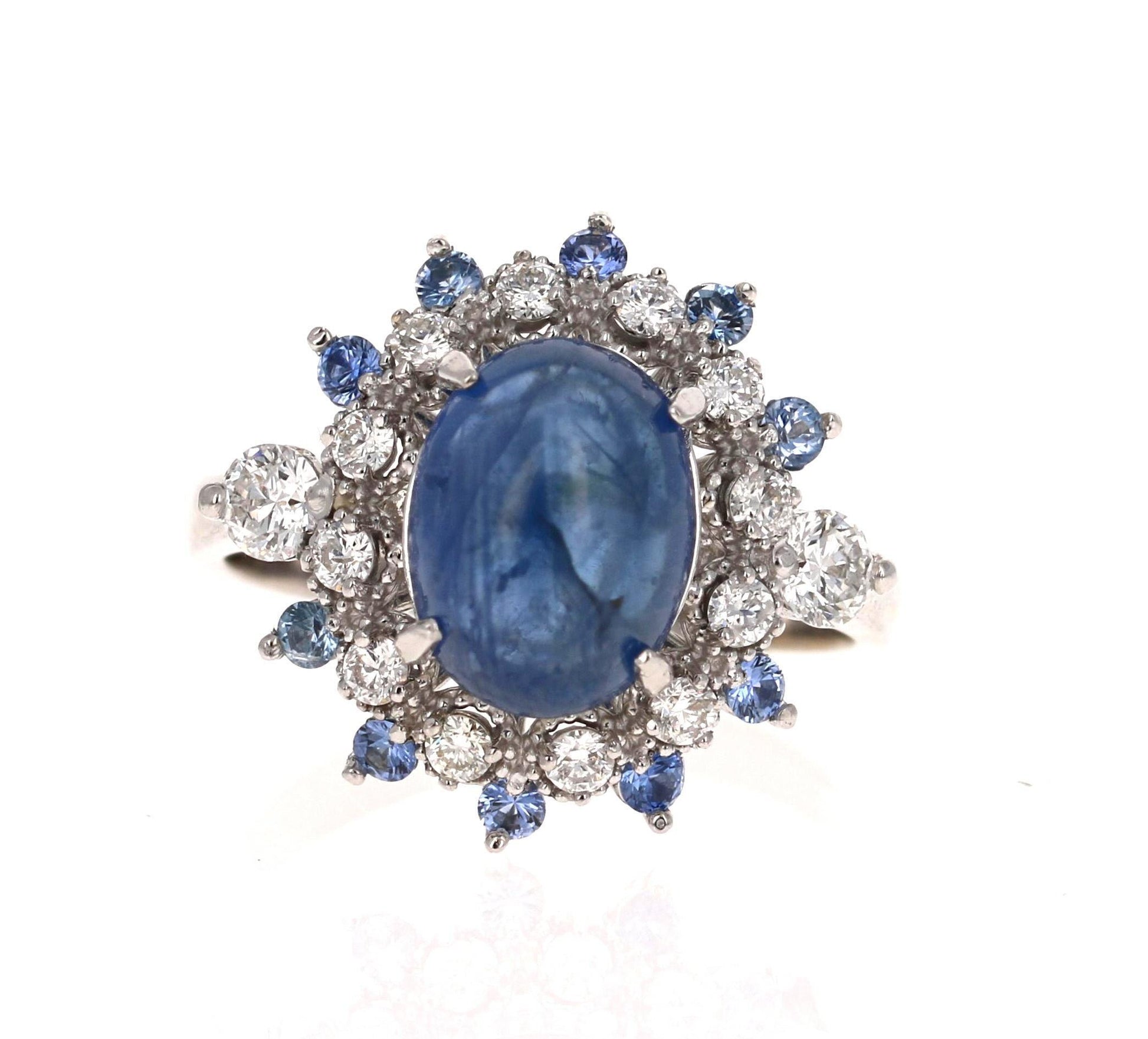 5.20 Carat Sapphire Diamond 14K White Gold Cocktail Ring