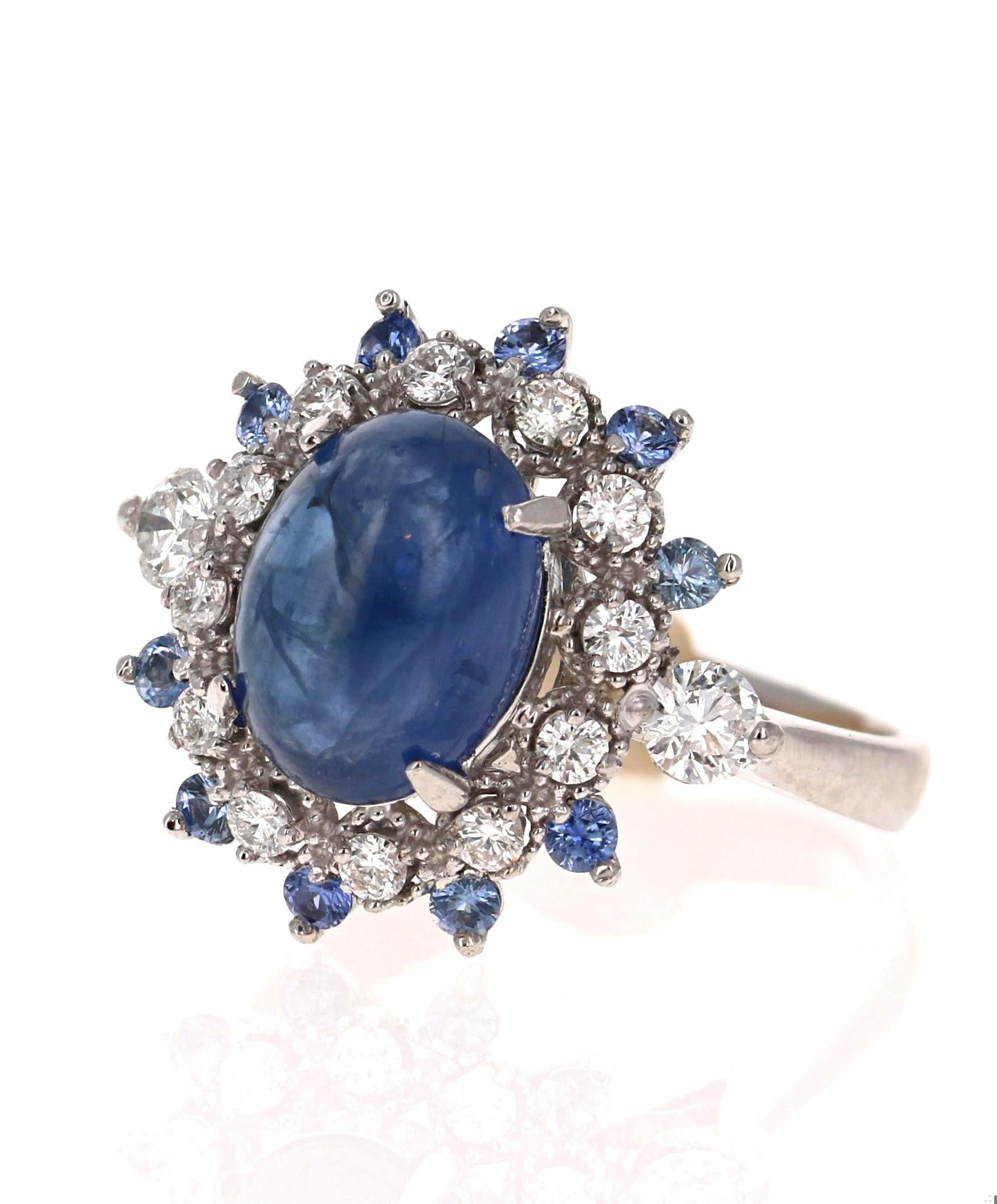 5.20 Carat Sapphire Diamond 14K White Gold Cocktail Ring
