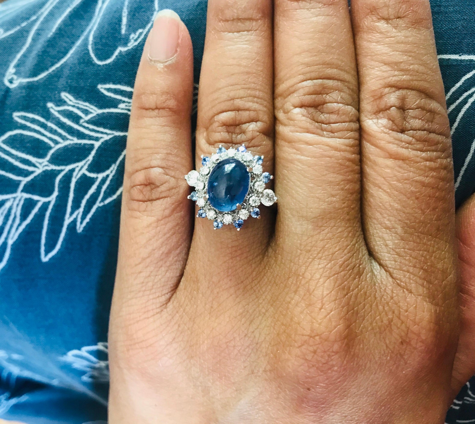 5.20 Carat Sapphire Diamond 14K White Gold Cocktail Ring