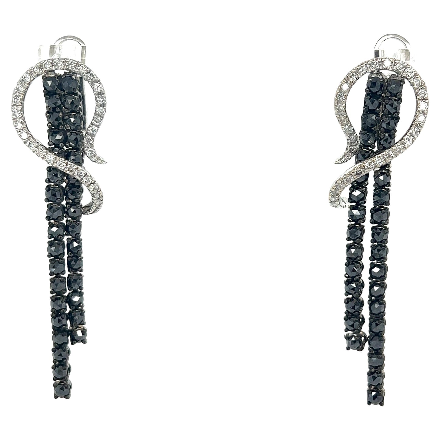 5.21 Carat Black Diamond White Diamond White Gold Dangle Earrings