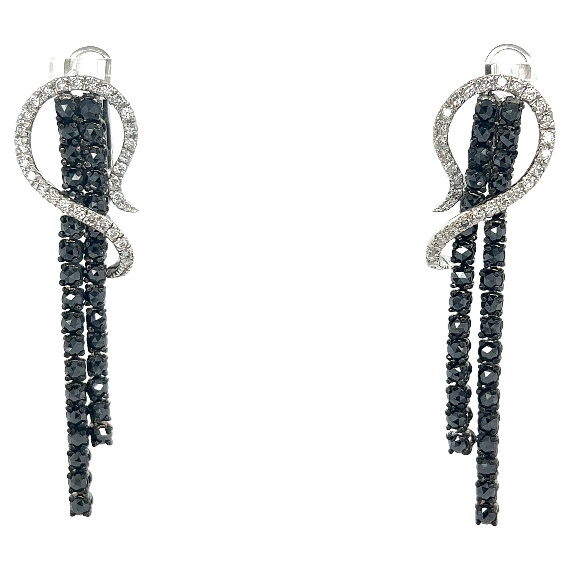 5.21 Carat Black Diamond White Diamond White Gold Dangle Earrings
