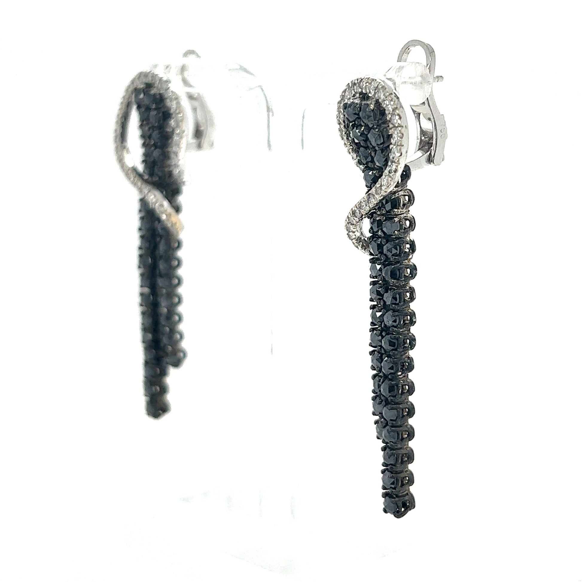 5.21 Carat Black Diamond White Diamond White Gold Dangle Earrings