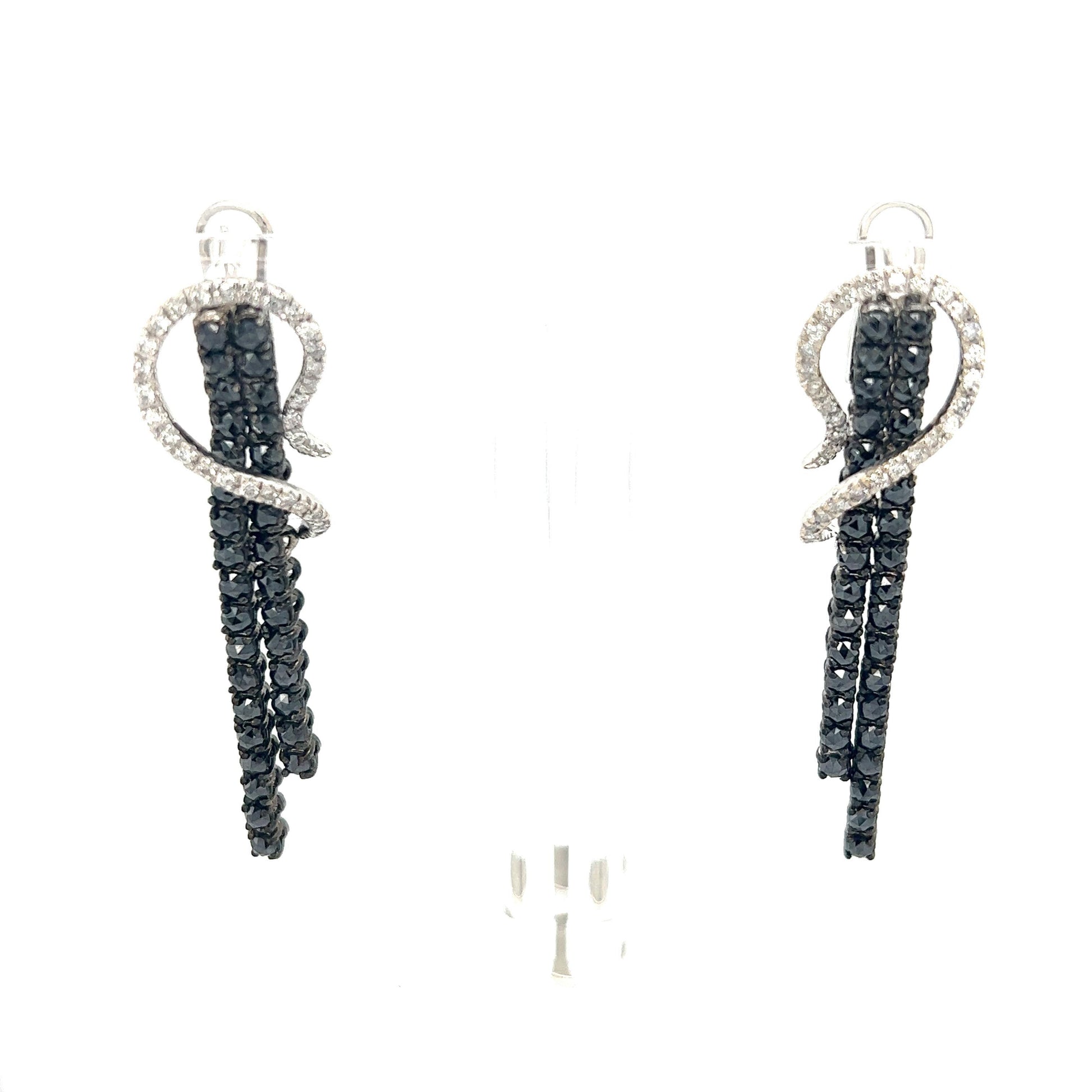5.21 Carat Black Diamond White Diamond White Gold Dangle Earrings