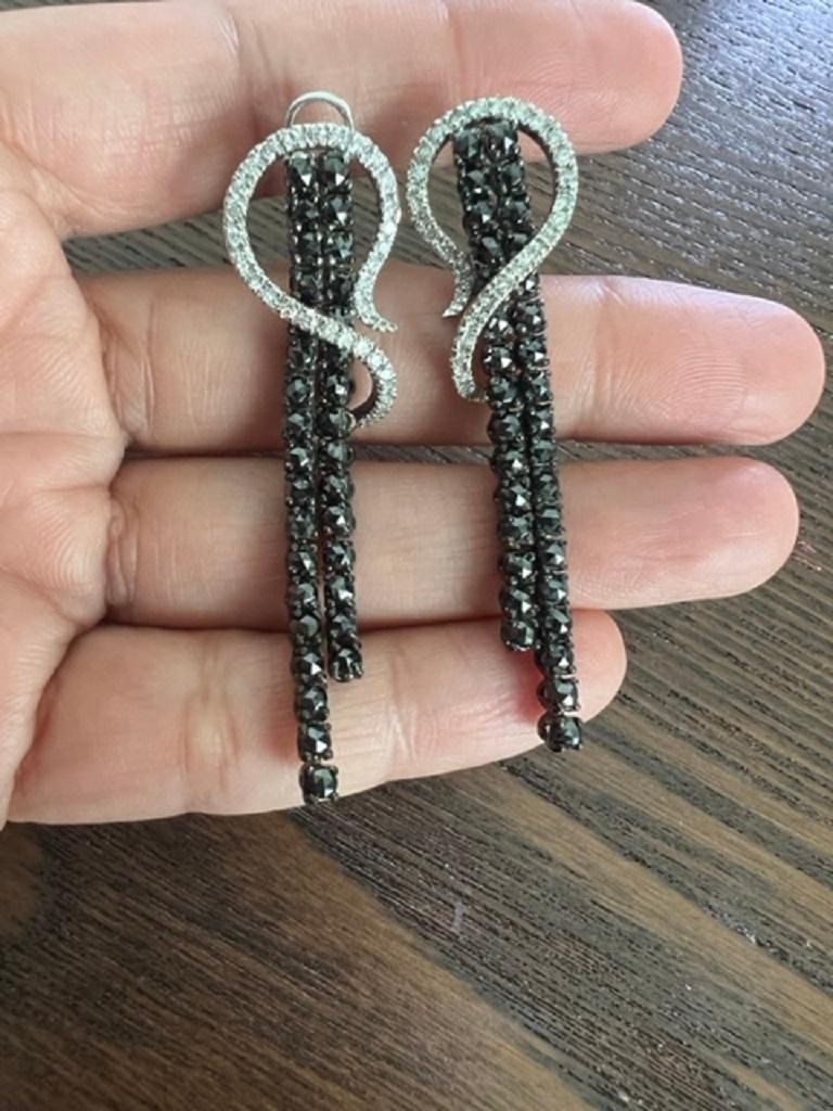 5.21 Carat Black Diamond White Diamond White Gold Dangle Earrings