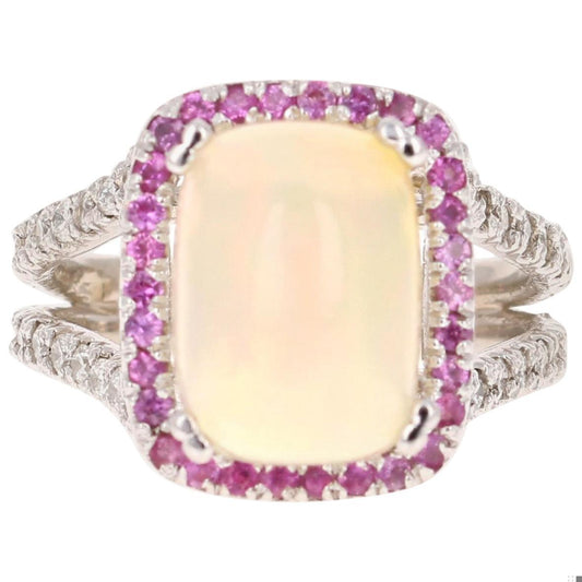 5.25 Carat Opal Pink Sapphire and Diamond 14 Karat White Gold Cocktail Ring