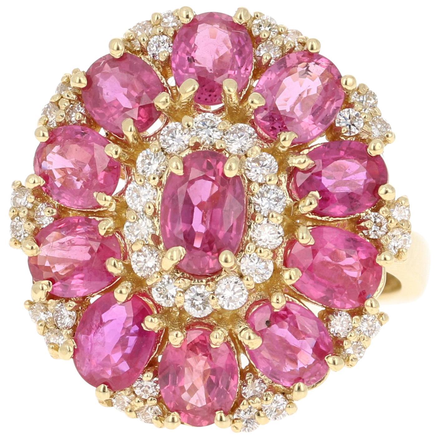5.29 Carat Ruby Diamond 18 Karat Yellow Gold Cocktail Ring