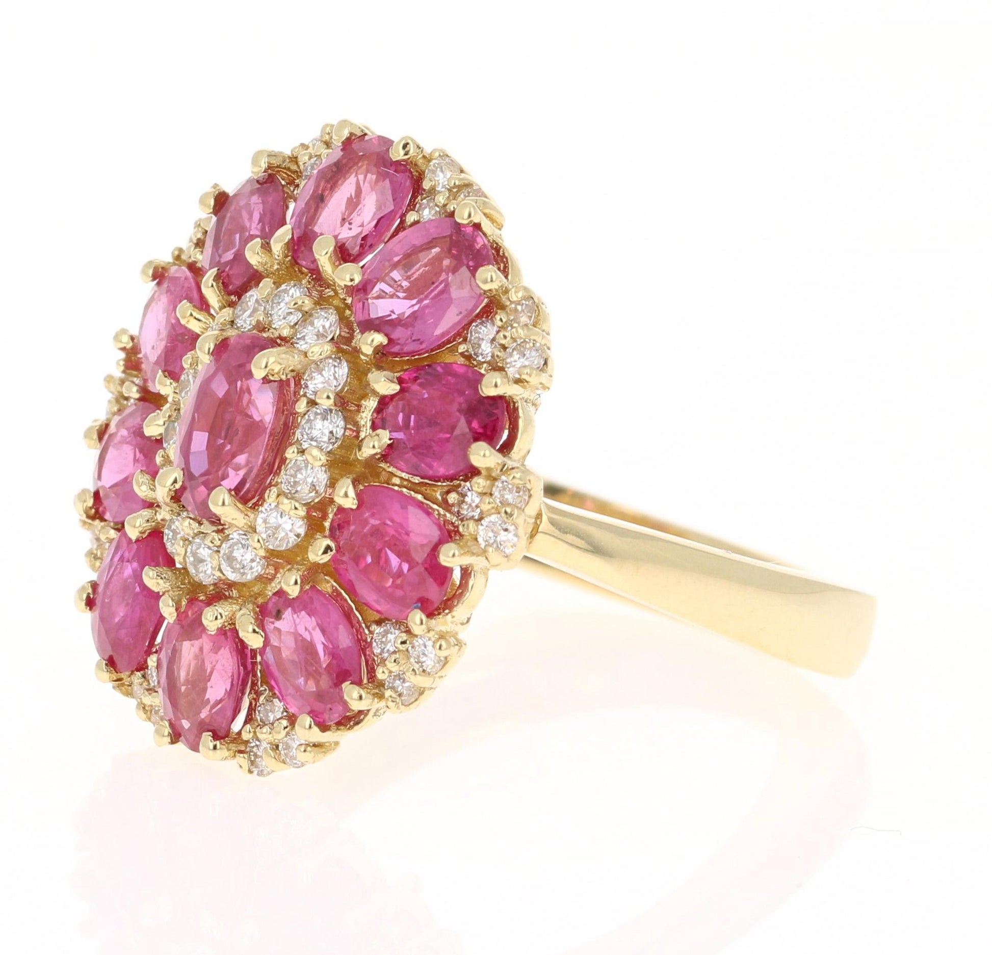 5.29 Carat Ruby Diamond 18 Karat Yellow Gold Cocktail Ring