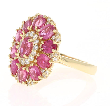 5.29 Carat Ruby Diamond 18 Karat Yellow Gold Cocktail Ring