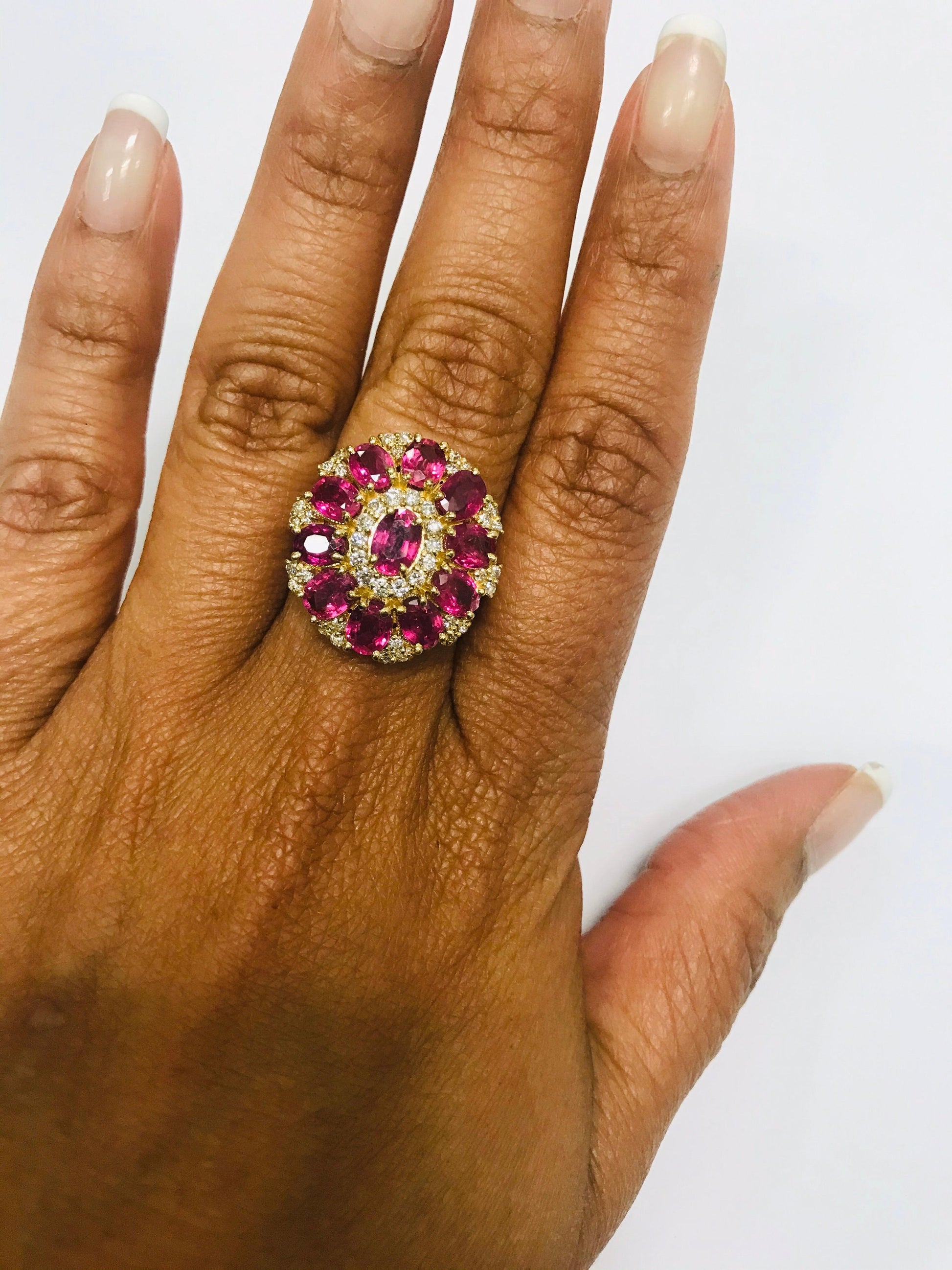 5.29 Carat Ruby Diamond 18 Karat Yellow Gold Cocktail Ring