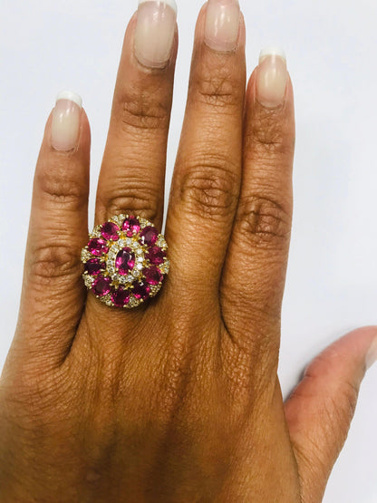 5.29 Carat Ruby Diamond 18 Karat Yellow Gold Cocktail Ring