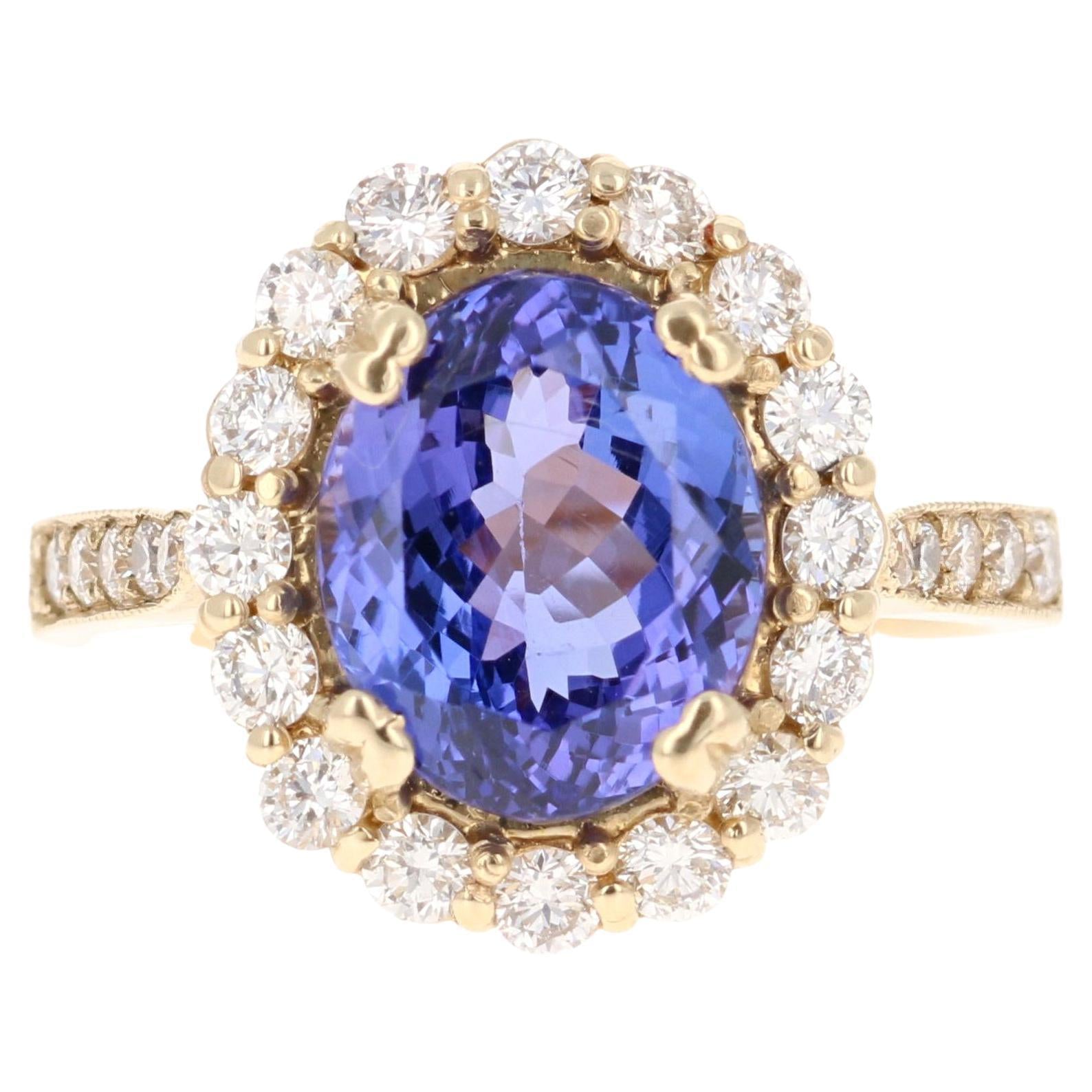 5.42 Carat Tanzanite Diamond 14 Karat Yellow Gold Ring
