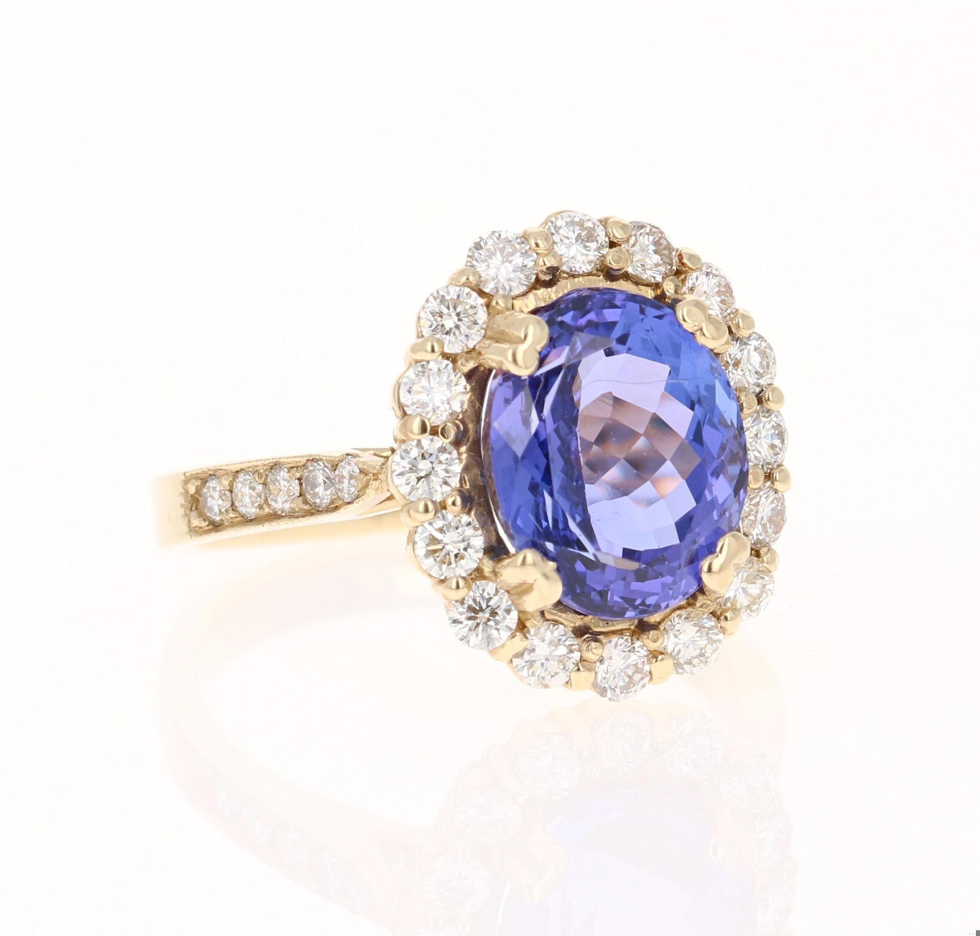 5.42 Carat Tanzanite Diamond 14 Karat Yellow Gold Ring