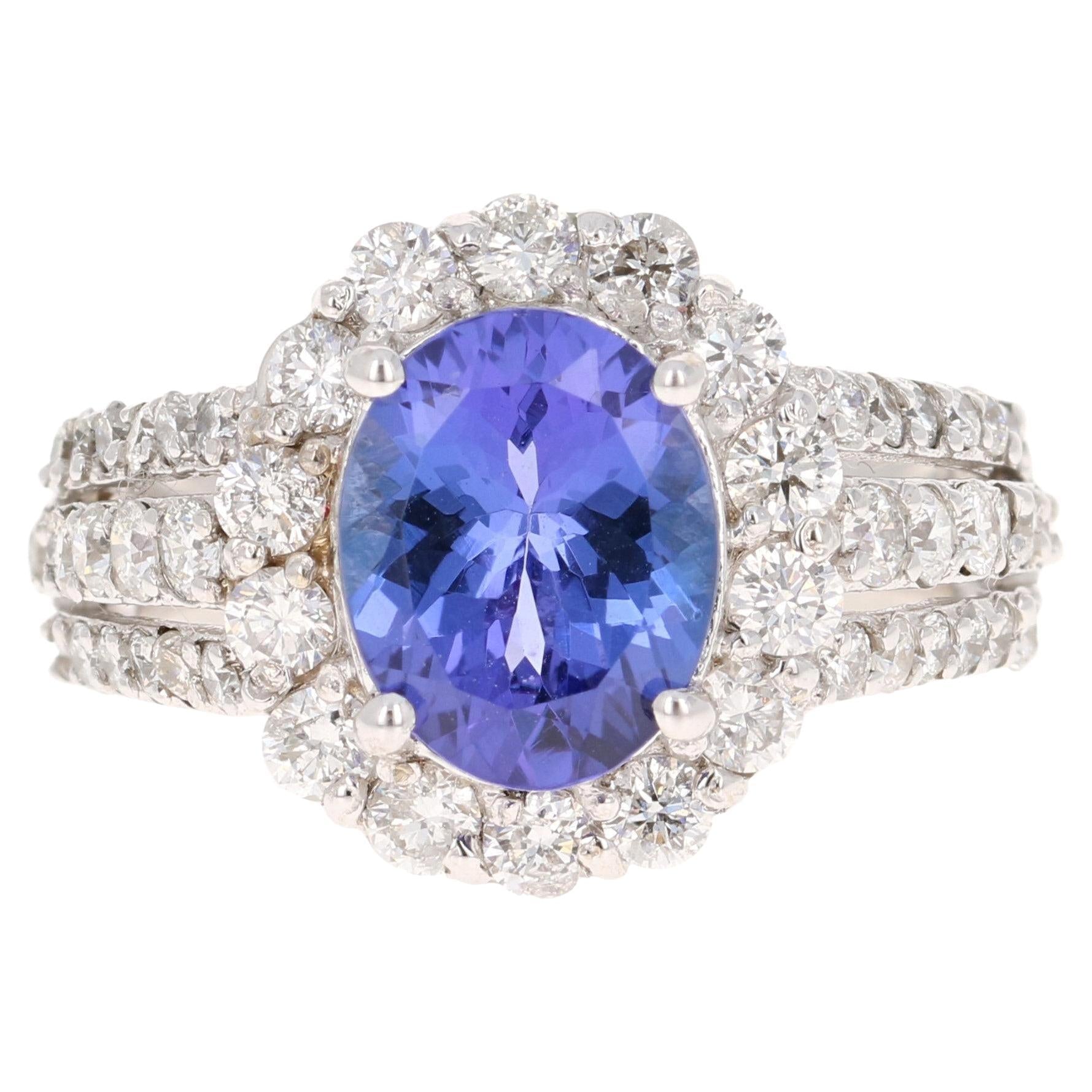5.48 Carat Tanzanite Diamond 18 Karat White Gold Ring