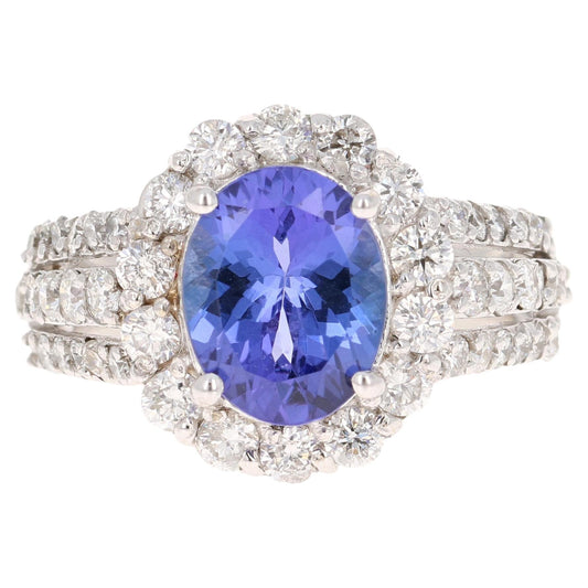 5.48 Carat Tanzanite Diamond 18 Karat White Gold Ring